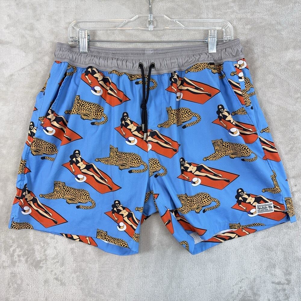 Baja Llama Purrfect Woman Men's 32" Swim Trunks Leopard Pop Art Stretch Beach